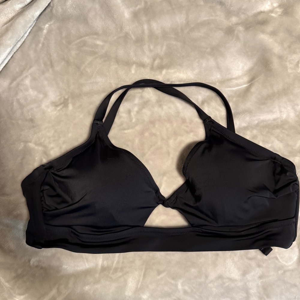 Shade & Shore Black Wrap Bikini Top 38D Criss Cross Strappy Swimwear